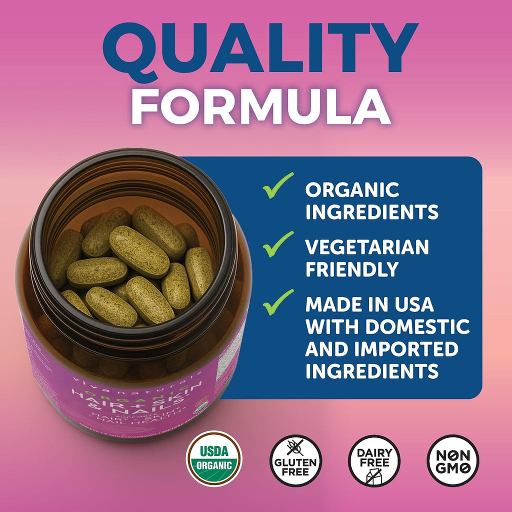Viva Naturals Biotina 5000 mcg para Cabello, Piel y Uñas – Suplemento Orgánico y Vegetariano – 120 Comprimidos