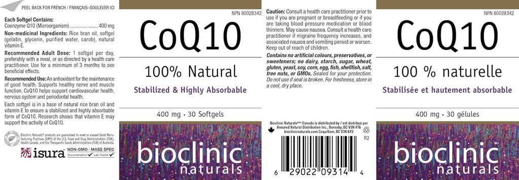 Bioclinic Naturals CoQ10 400 mg, 30 Cápsulas Blandas