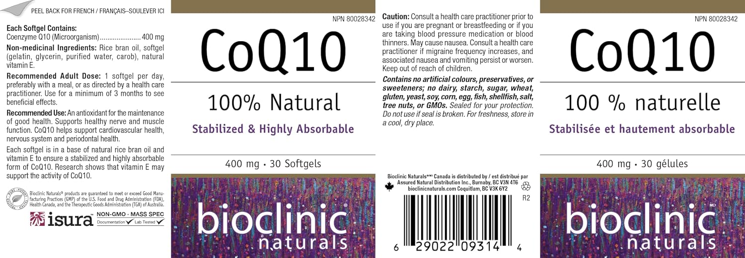 Bioclinic Naturals CoQ10 400 mg, 30 Cápsulas Blandas