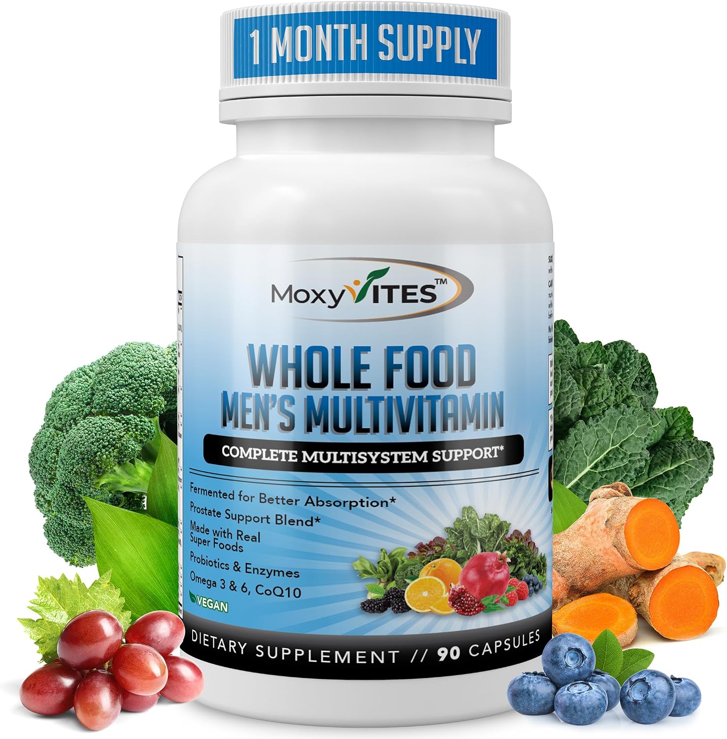 Methylated Men's Multivitamins - Multivitamínico Diario para Hombres con 44 Alimentos Orgánicos Integrales y Nutrientes Fermentados