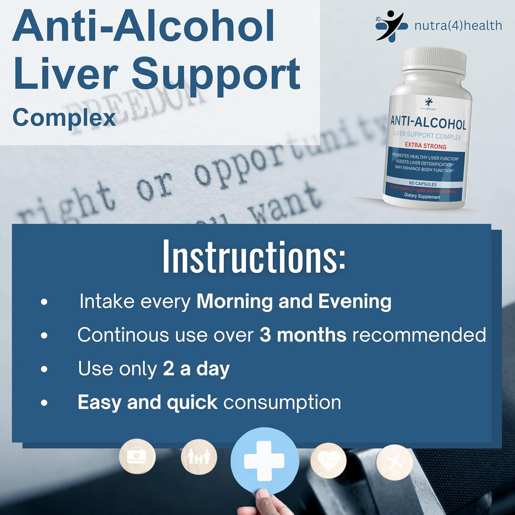 Suplemento Anti Alcohol Craving, Complejo Anti-Alcohol, 60 Cápsulas para Reducir Antojos