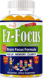 Ez-Focus Junior Gomitas de DHA para niños y adolescentes: memoria, concentración y enfoque, 60 gomitas masticables