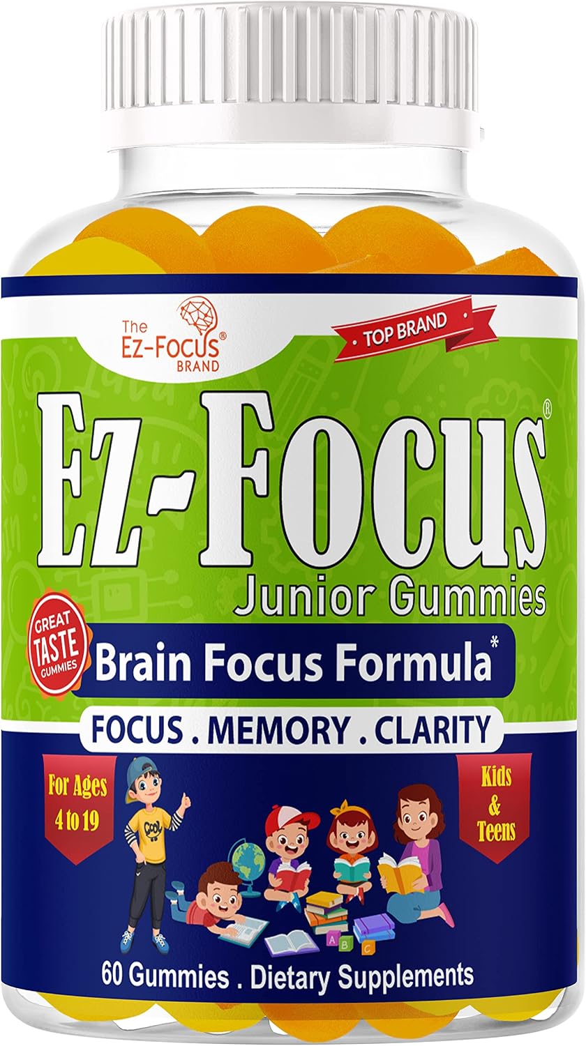 Ez-Focus Junior Vitaminas Cerebrales y Suplementos de Memoria para Niños y Adolescentes, Gominolas Masticables, 60 unidades