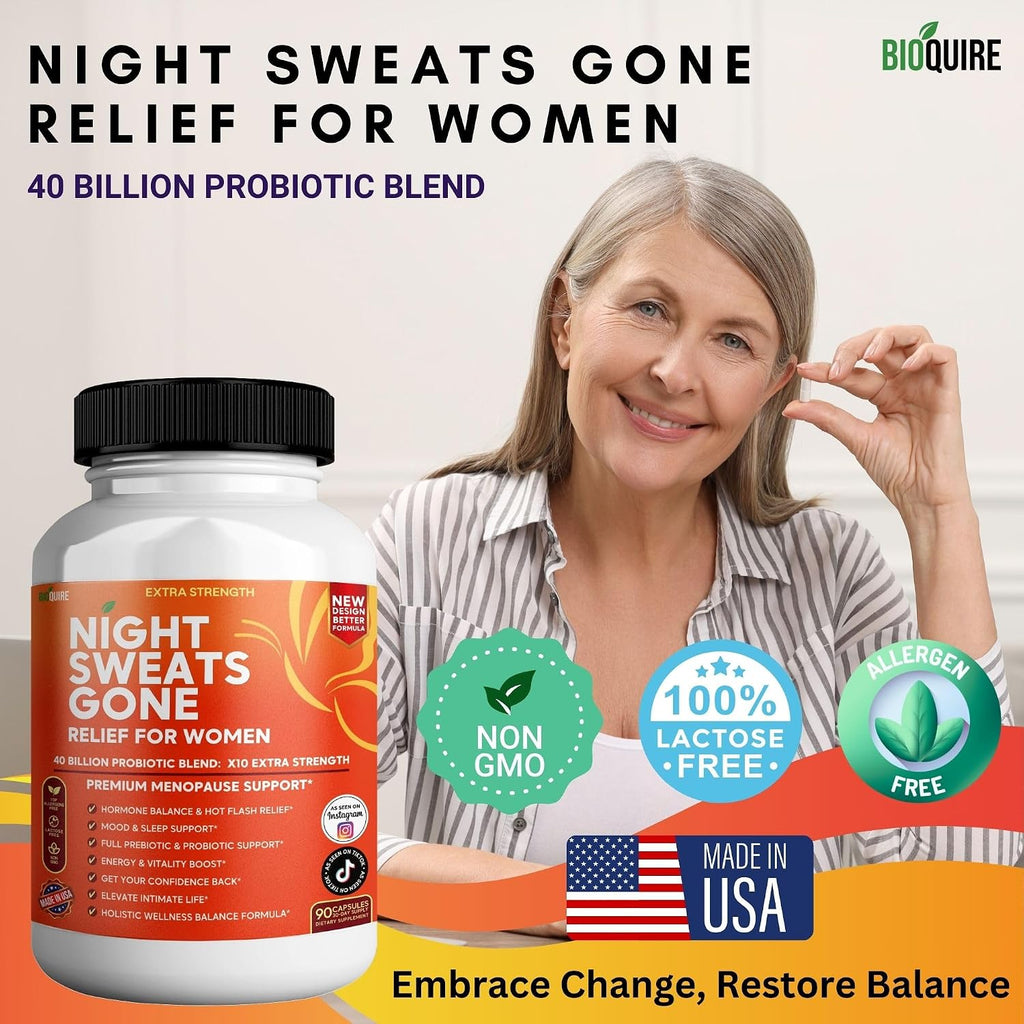 Night Sweats Gone - Alivio para la menopausia con probióticos, 90 cápsulas