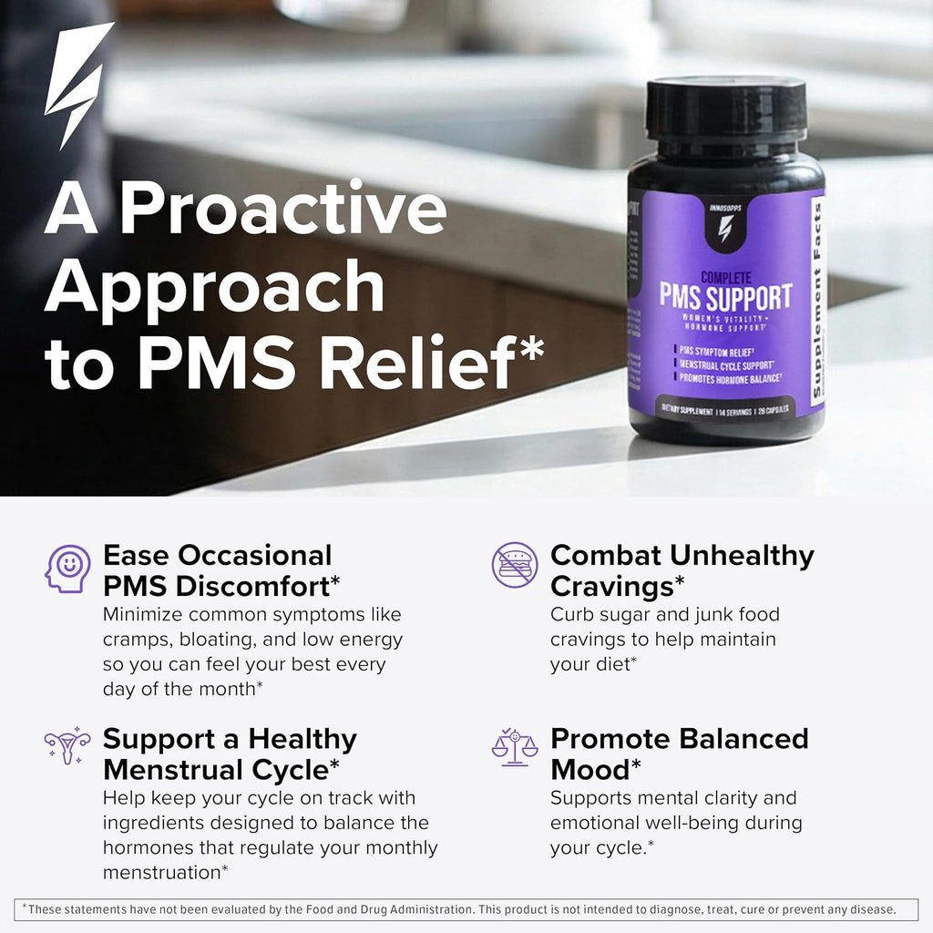 Inno Complete PMS Support - Suplemento para el síndrome premenstrual con sauzgatillo, vitamina B6 y calcio (28 cápsulas)