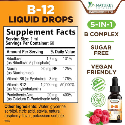 Vitamina B12 en Gotas - Metilcobalamina 1200 – Reducción del cansancio y la fatiga: Favorece la vitalidad diaria y – Image 2