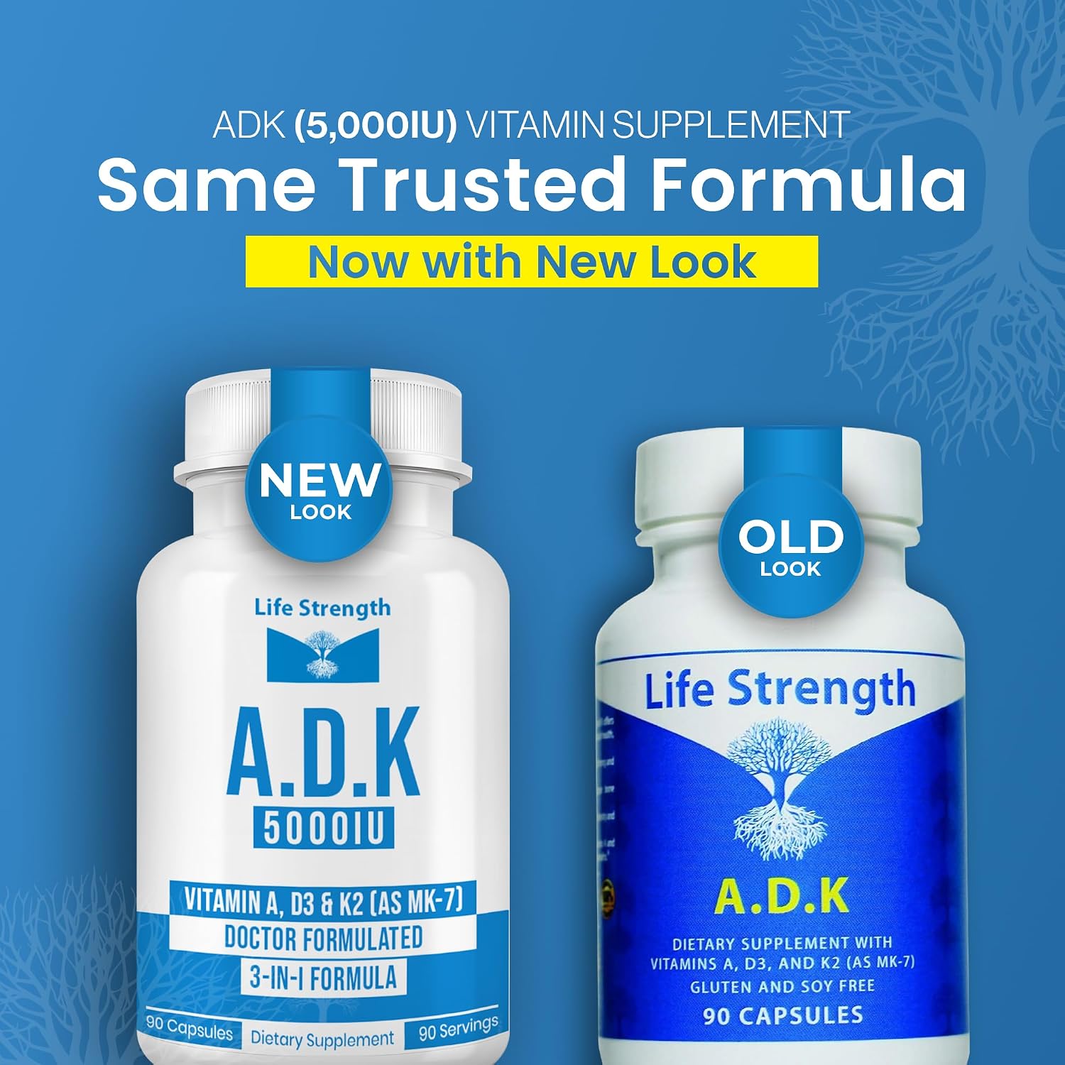 LifeStrength ADK Suplemento (90 comprimidos, Pack de 2) - Vitaminas A, D3 y K2 MK-7 para Huesos e Inmunidad