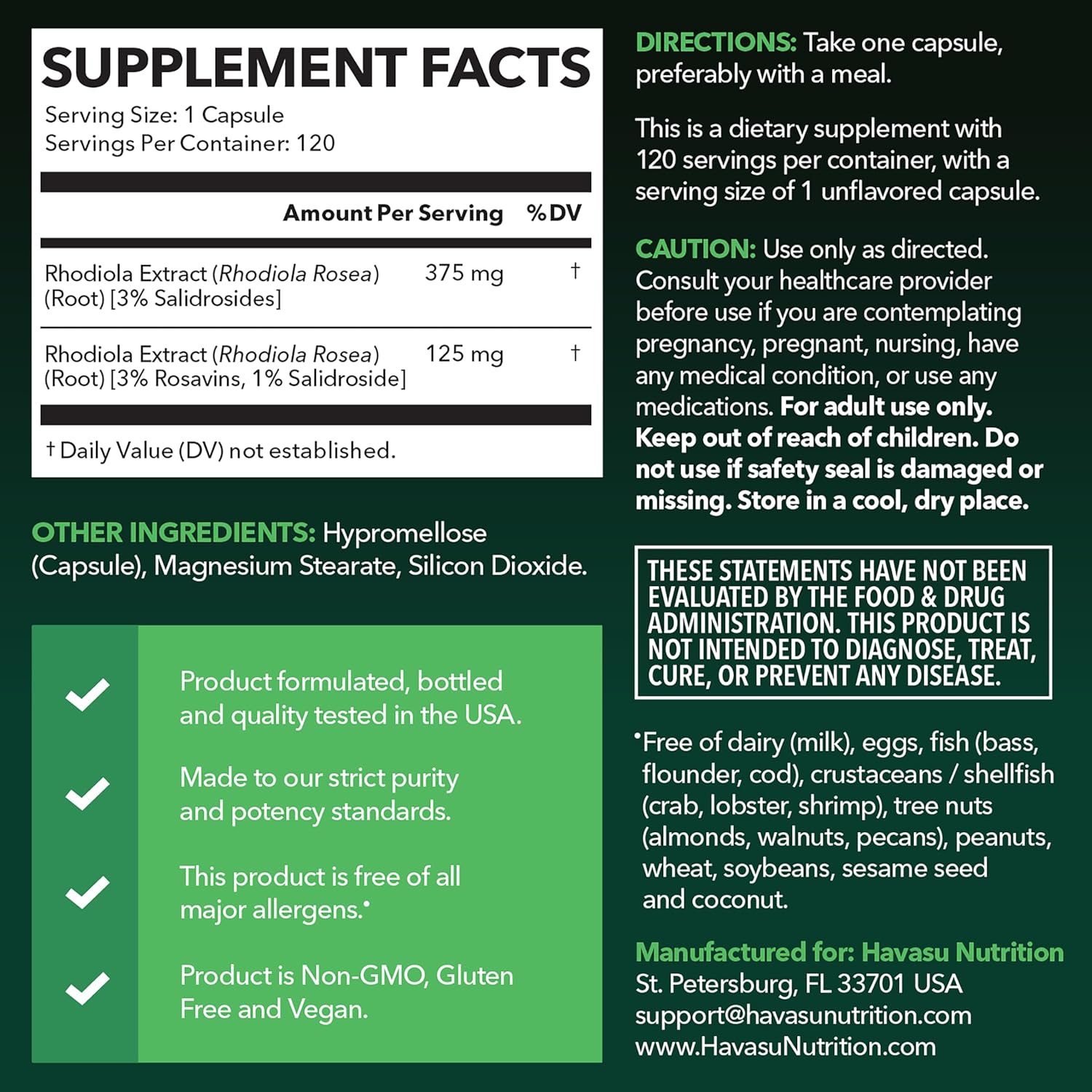 Rhodiola Rosea 120 Cápsulas | Adaptógeno Herbal con 3% Salidrósidos y 3% Rosavinas | Vegano, Sin Gluten | 4 Meses de Suministro