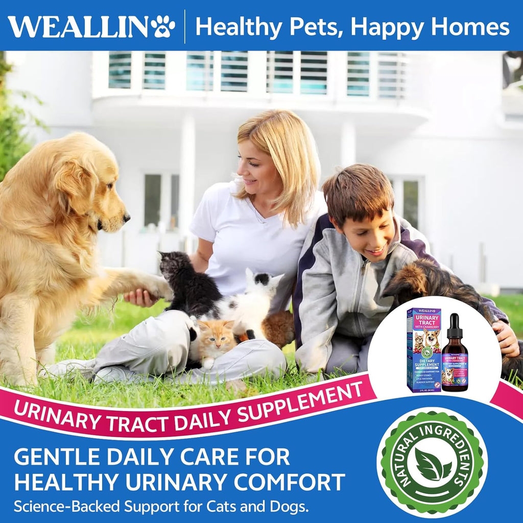 WEALLIN Gotas Naturales para el Tracto Urinario de Perros y Gatos con Arándano Rojo – Apoyo Renal y de Vejiga