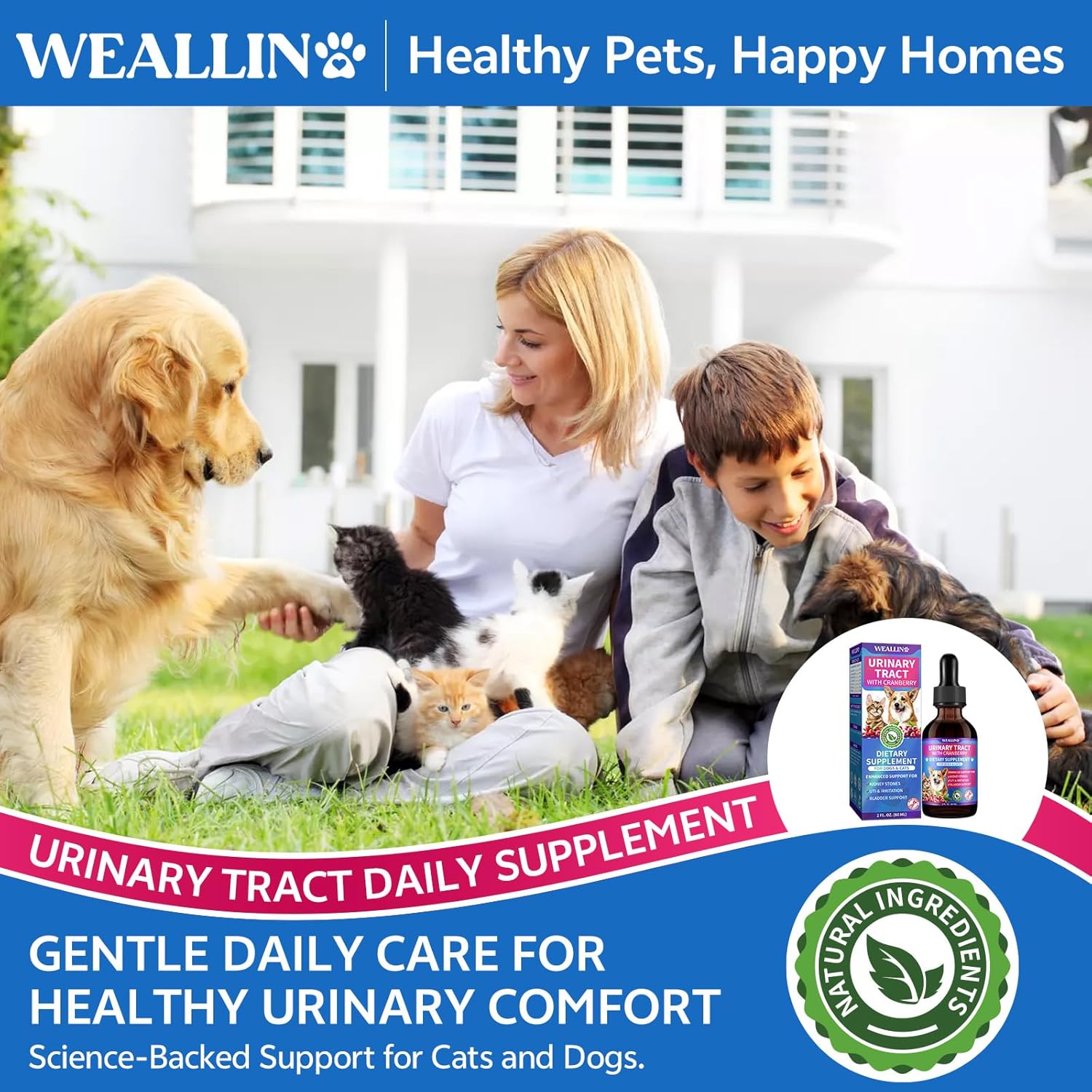 WEALLIN Gotas Naturales para el Tracto Urinario de Perros y Gatos con Arándano Rojo – Apoyo Renal y de Vejiga