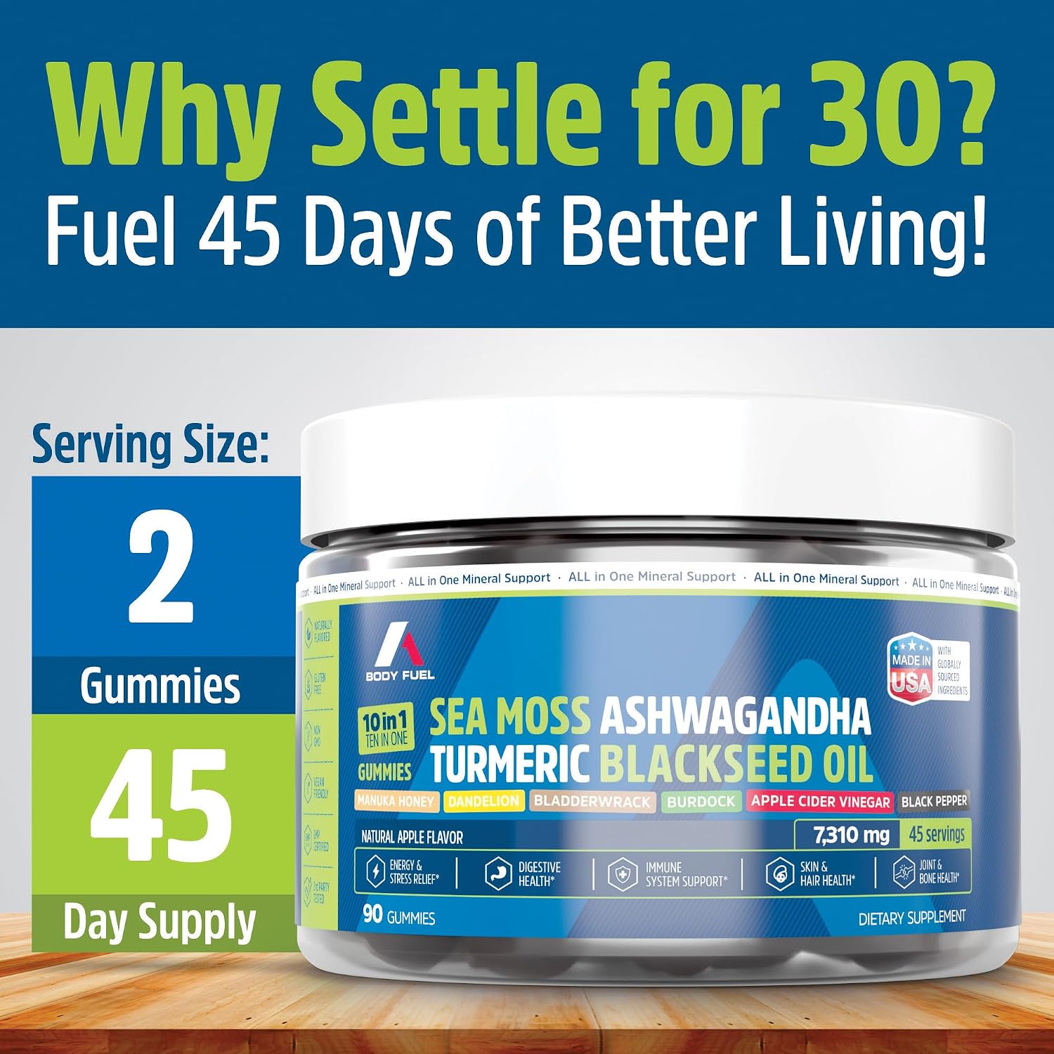 A1 Body Fuel Gominolas de Sea Moss, Fórmula 10 en 1, 90 unidades