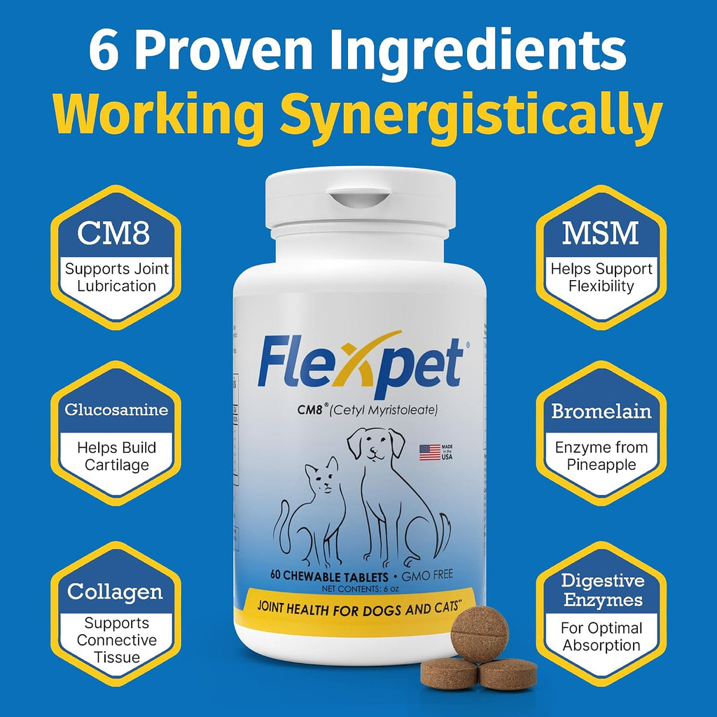 FlexPet Suplemento de Cadera y Articulaciones para Perros y Gatos - 180 Comprimidos (Sabor a Hígado de Cerdo)