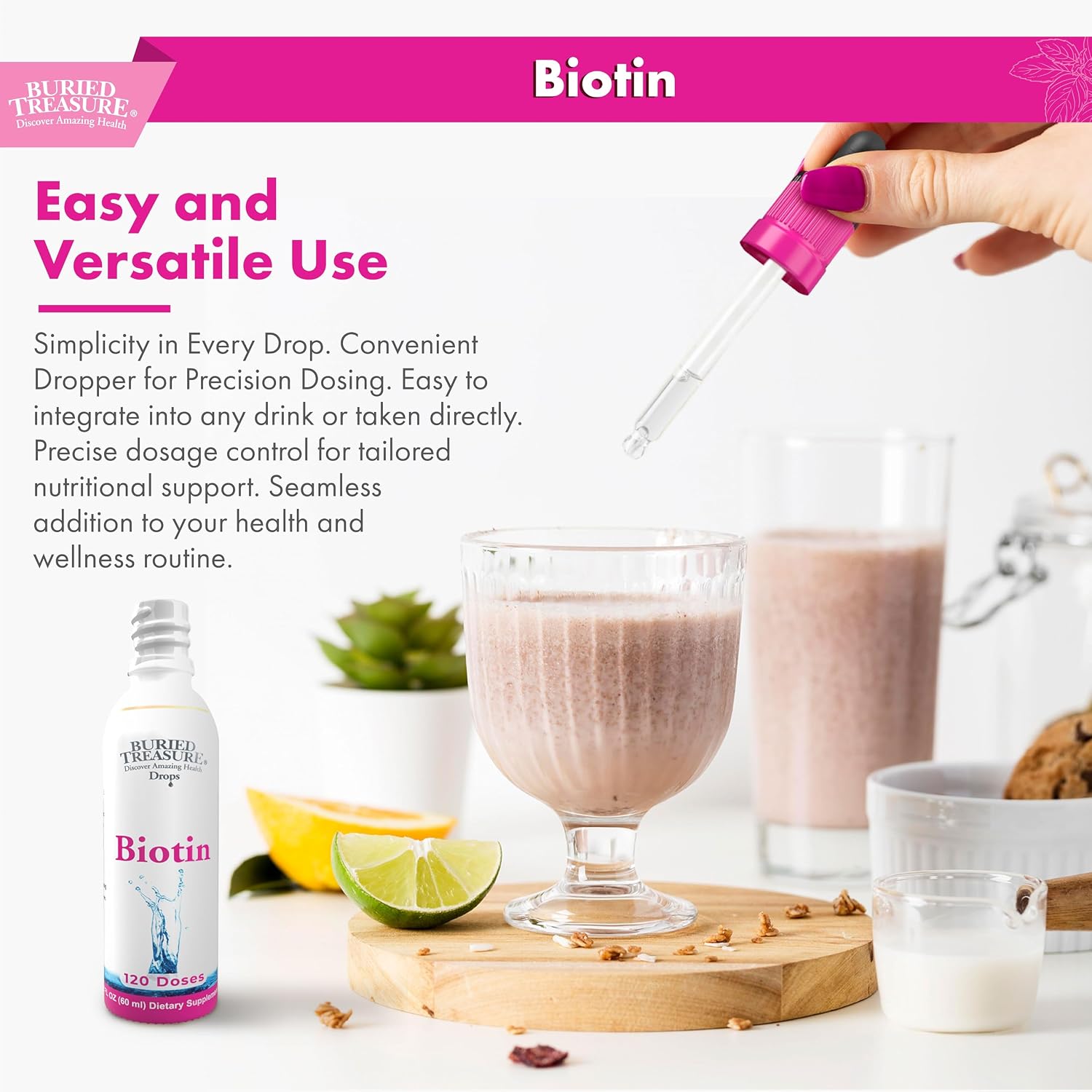 Buried Treasure Biotin Drops - 120 Servicios, 59 ml, Apoya el Cabello, Piel y Uñas