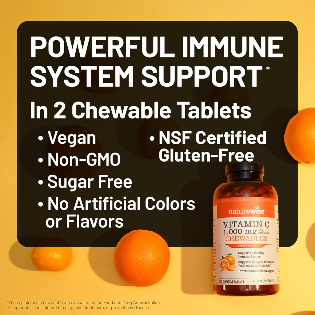 NatureWise Vitamina C Masticable 1000mg - Sabor Naranja Natural - 90 Comprimidos