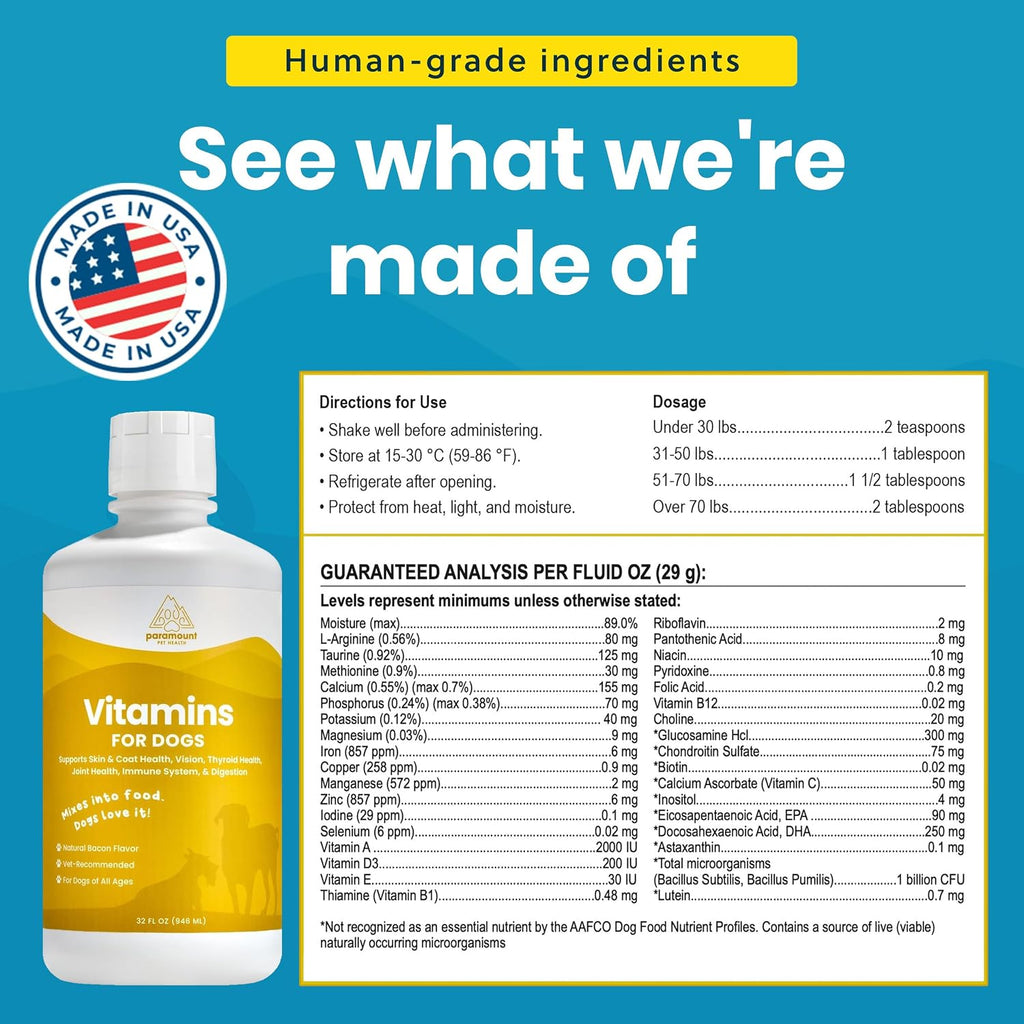 Paramount Pet Health Multivitamínico Líquido para Perros con Probióticos, 946 ml