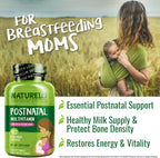 NATURELO Postnatal Multivitamin - Suplemento para Madres Lactantes - Vitaminas Vegetales, Folato, Hierro Suave - 180 Cápsulas