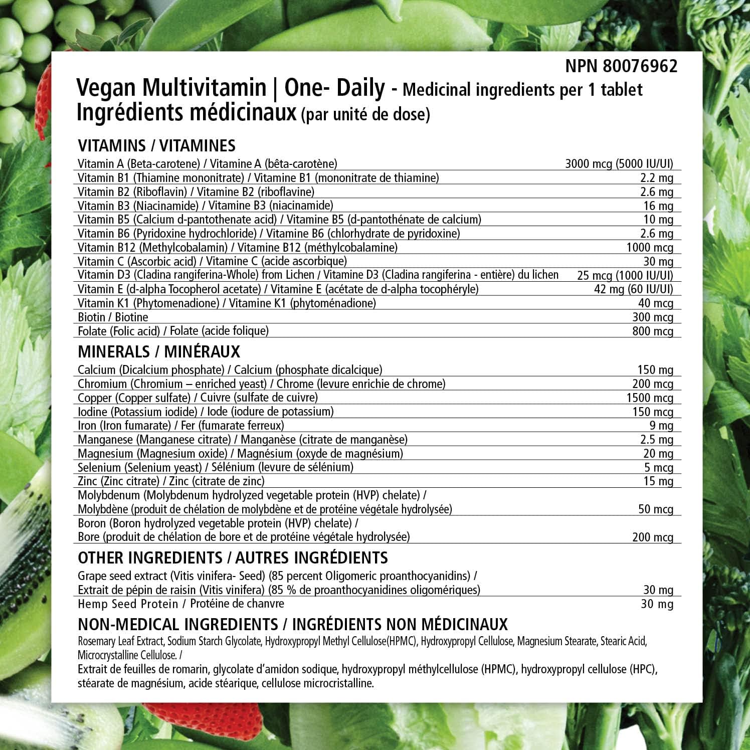 Vegano Multivitamínico One-Daily – Apoyo Nutricional para Veganos y Vegetarianos, 90 Comprimidos