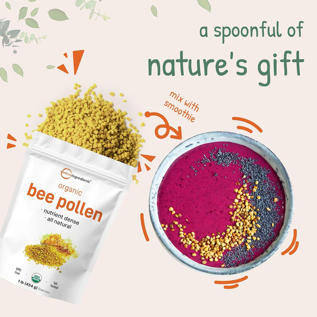 Micro Ingredients Polen de Abeja Orgánico en Gránulos - 1 Libra (454 g)