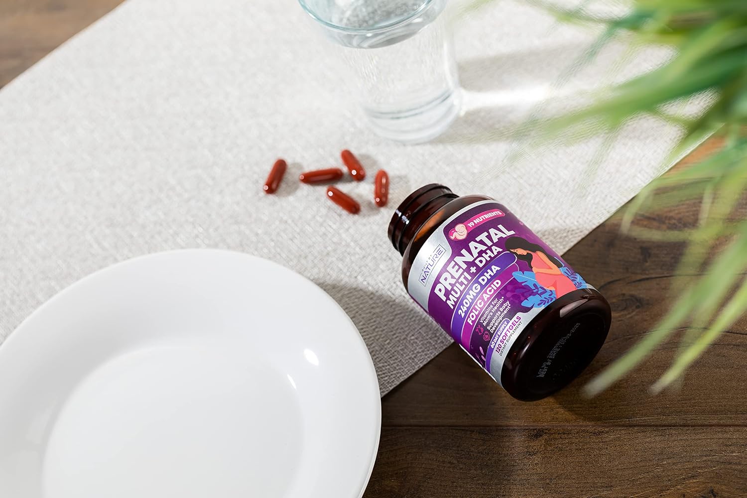 Built by Nature Vitaminas Prenatales para Mujeres - 120 Softgels con DHA y Omega-3, Ácido Fólico, Vitamina C, B12 y Hierro