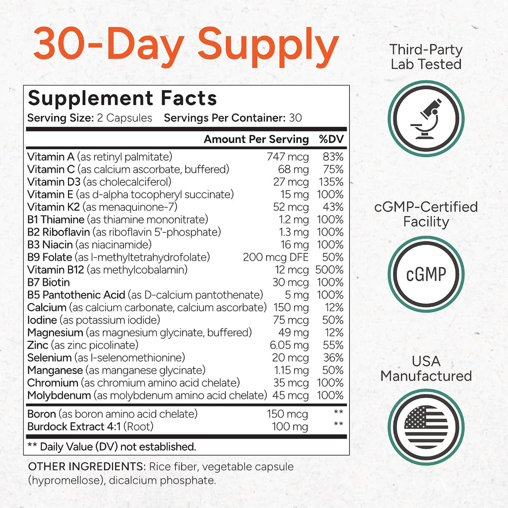BLADDER SMART Multivitamínico Bajo en Ácido para Vejigas Sensibles - 12 Vitaminas y 9 Minerales - 60 Cápsulas