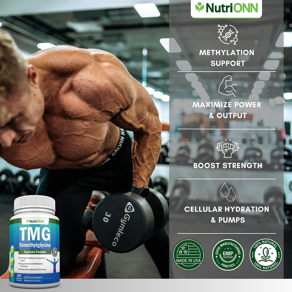 NutriONN TMG Trimetilglicina 1000mg - 180 Cápsulas - Betaína Anhidra Pura
