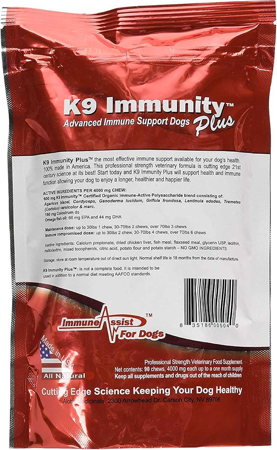 K9 Immunity Plus - Refuerzo Inmune Potente para Perros de más de 70 lbs - 90 Masticables Suaves
