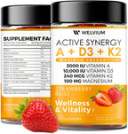 Gominolas de Vitamina D3 K2 10000 UI con Magnesio, Calcio, B12, Luteína, Zeaxantina - Complemento ADK Masticable