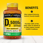 Mason Natural Vitamina D3 5000 UI (125 mcg) – Pack de 3 con 50 Softgels cada uno