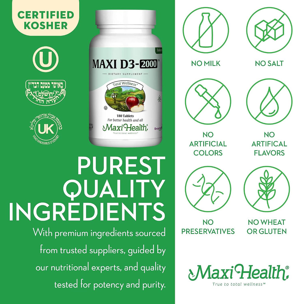 Maxi Health Vitamina D3 2000 UI - 180 Comprimidos Kosher