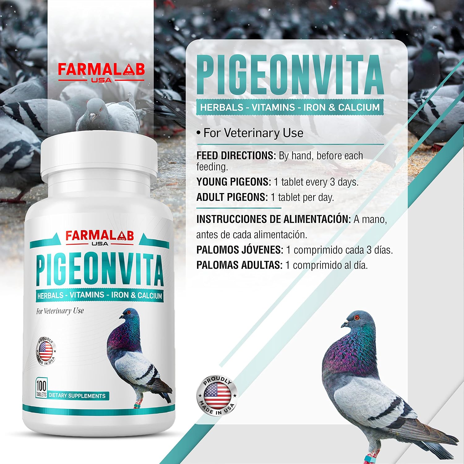 B12-5500 para Palomas - Complemento de Vitamina B12 y Hierro - 60 Comprimidos