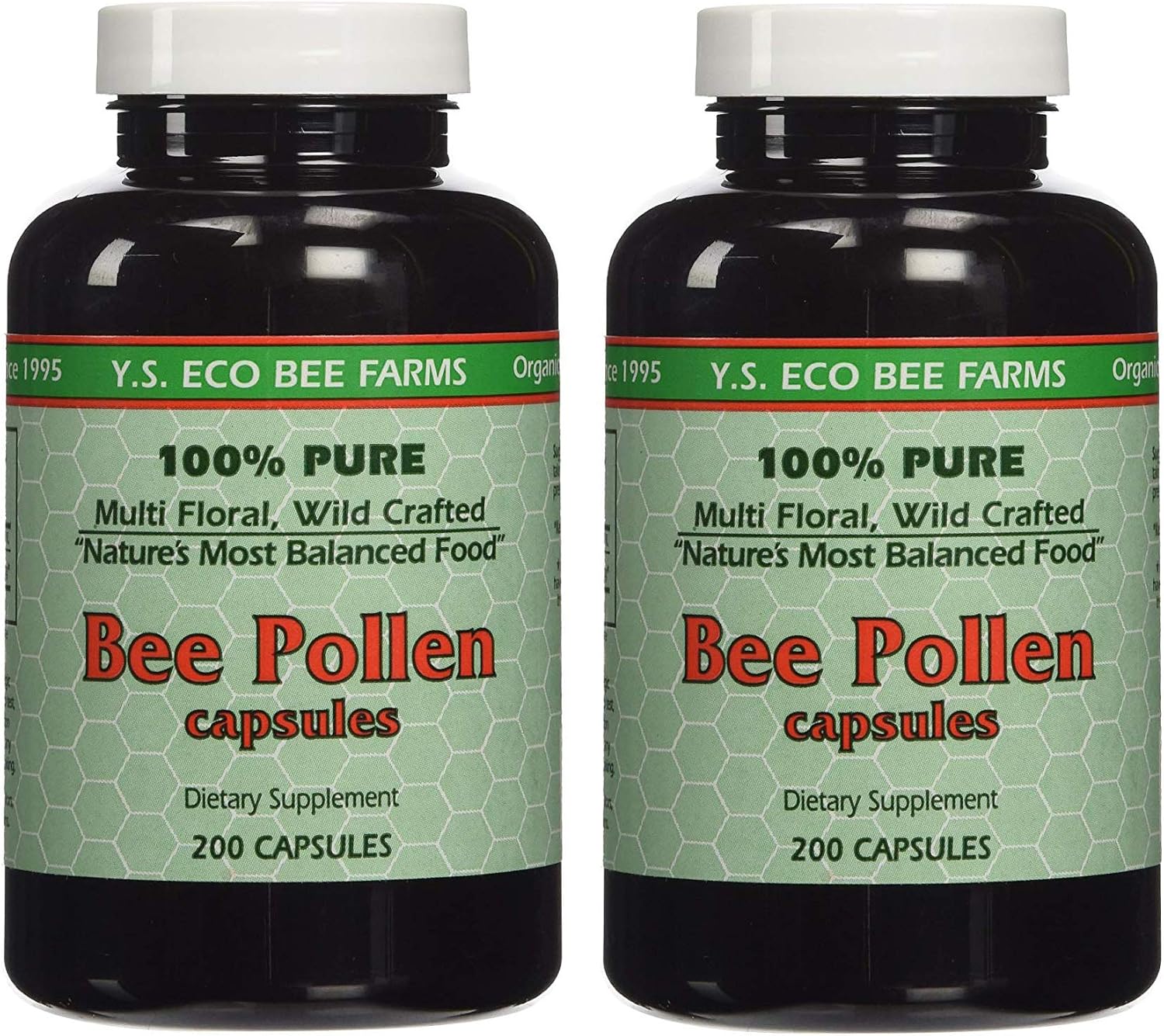 YS Organics Polen de Abeja - 200 Cápsulas (Paquete de 2)