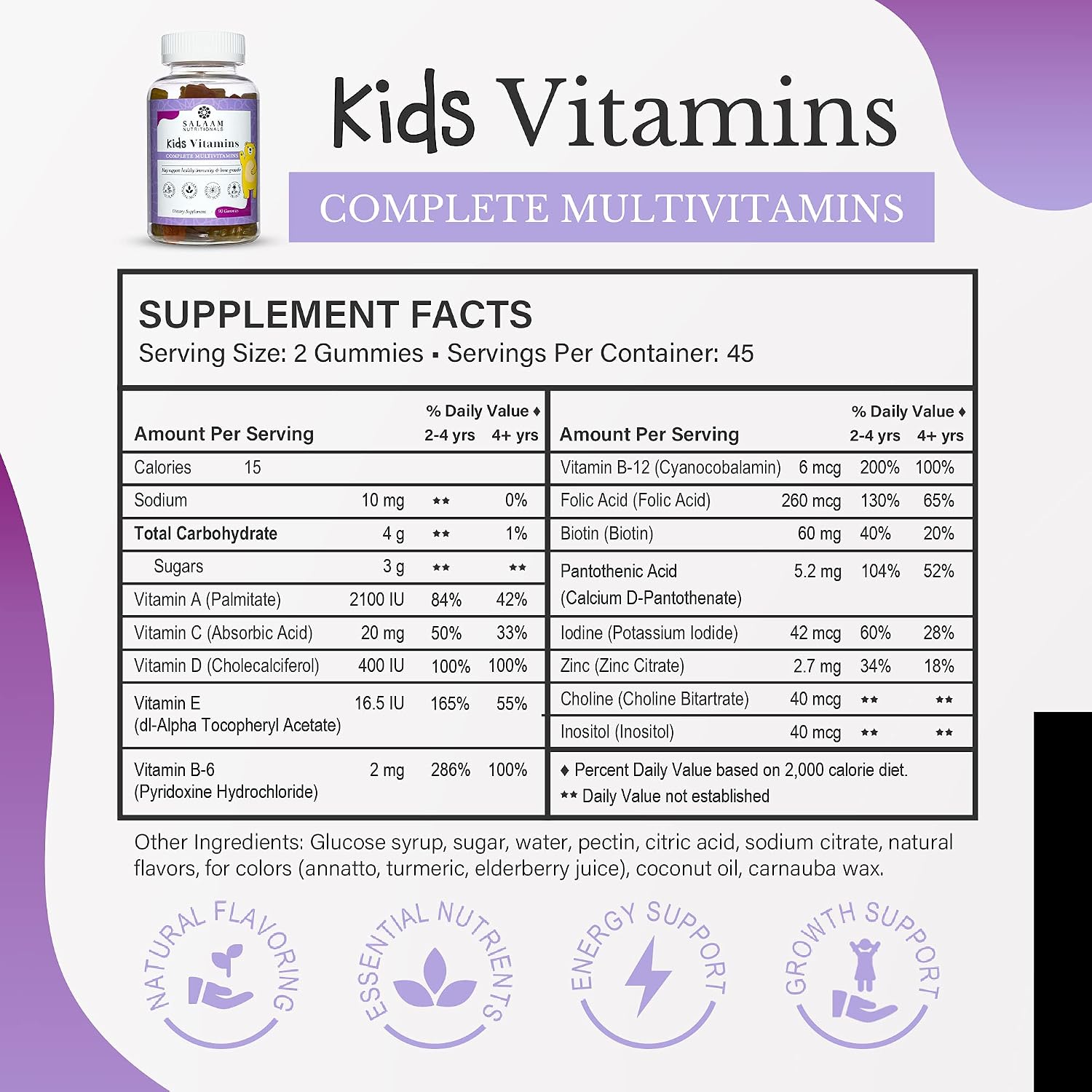 Salaam Nutritionals - Multivitaminas para Niños, Gominolas con 13 Vitaminas y Minerales Esenciales, 90 unidades