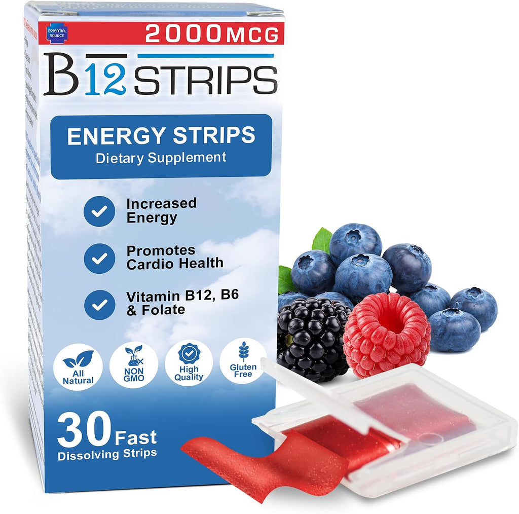 Essential Source Vitamina B12 2000 mcg Tiras Sublinguales con Metilcobalamina, Biotina, B6 y 5-MTHF