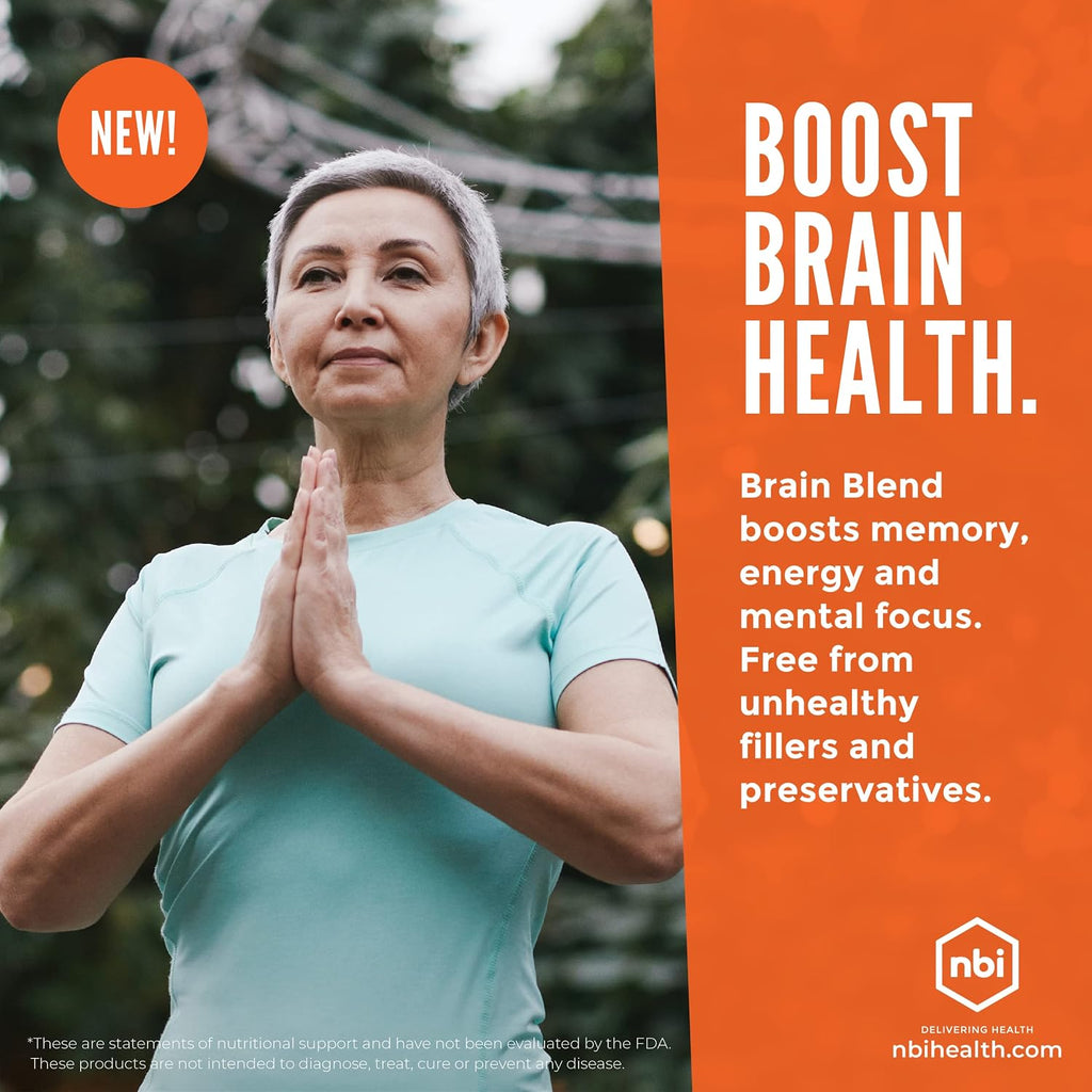 NBI Brain Blend para Memoria, Concentración y Función Cognitiva | Sin Cafeína con ALCAR, Ácido Alfa Lipoico, Huperzina A, Cúrcuma | Nootrópico | 120 Cápsulas