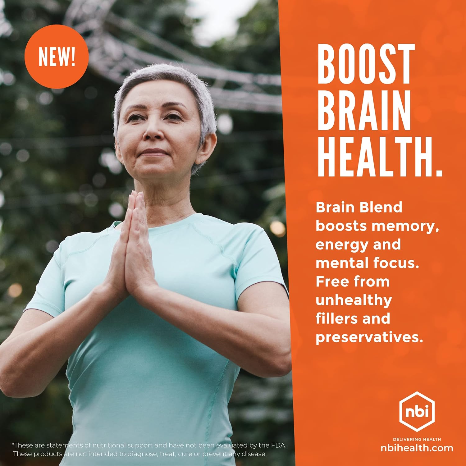NBI Brain Blend para Memoria, Concentración y Función Cognitiva | Sin Cafeína con ALCAR, Ácido Alfa Lipoico, Huperzina A, Cúrcuma | Nootrópico | 120 Cápsulas