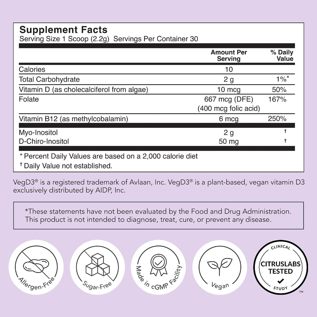Rael Inositol en Polvo para el Equilibrio Hormonal Femenino - 40:1 con Ácido Fólico y Vitamina D (30 Dosis)