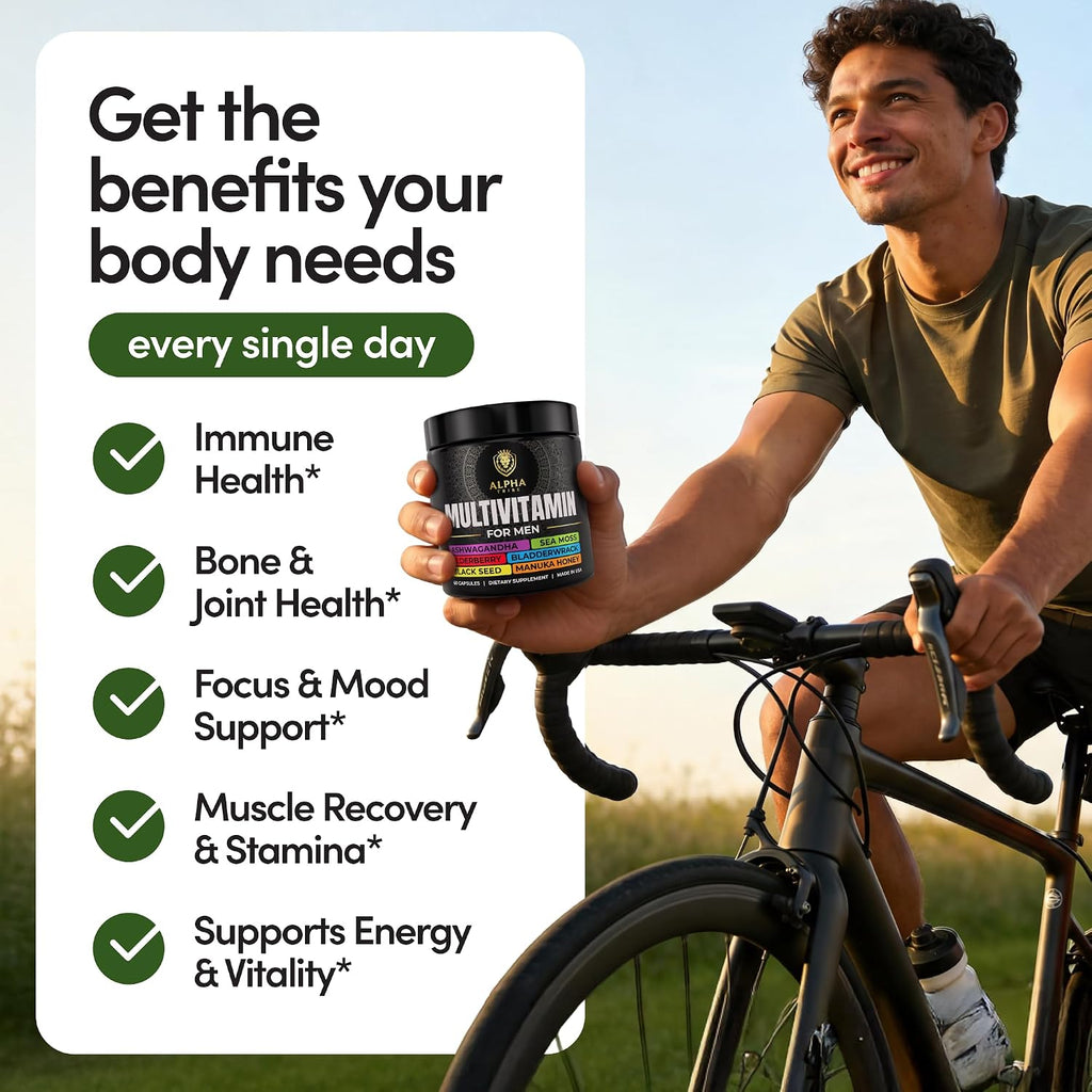 Alpha Tribe Multivitamínico para Hombres con Sea Moss, Aceite de Semilla Negra, Ashwagandha, Cúrcuma, Vitamina C y más
