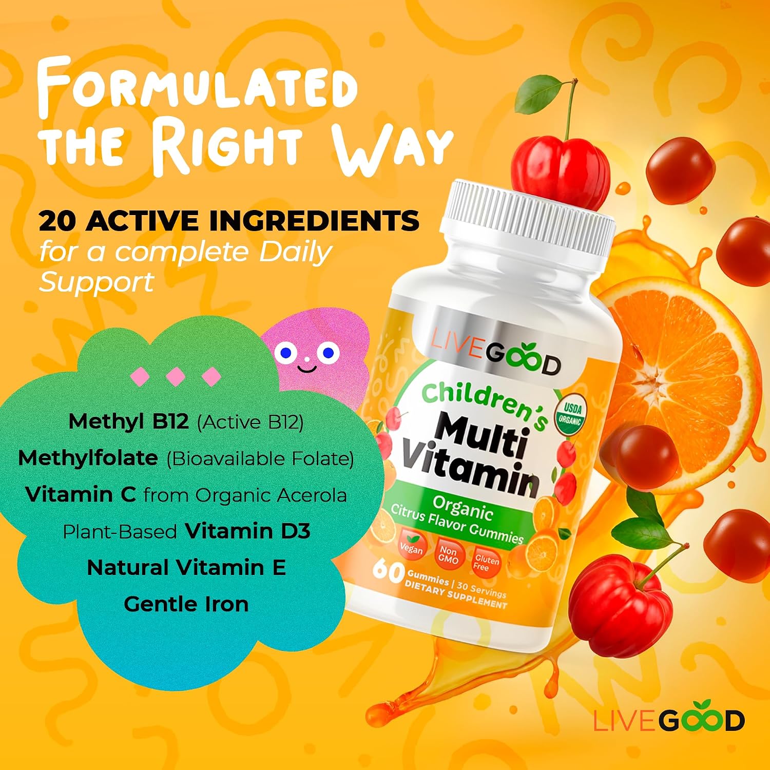 LIVEGOOD Gominolas Multivitamínicas Orgánicas para Niños – 60 unidades