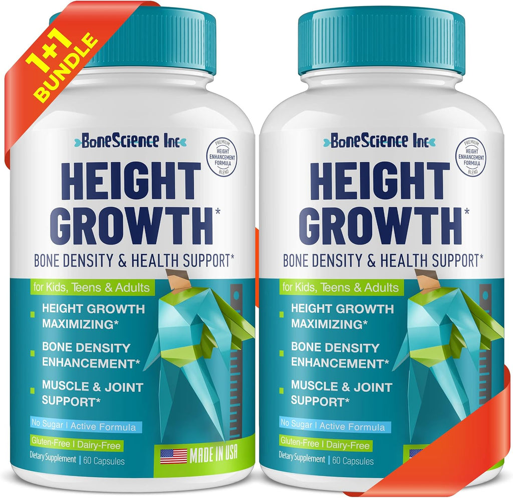 Height Growth Maximizer - Suplemento de Crecimiento Óseo para Adolescentes y Jóvenes - Pack de 2 (60 comprimidos cada uno)