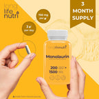 LongLifeNutri Monolaurin 1500mg - 200 Cápsulas Vegetarianas - Complemento de Glicerol de Coco Ecológico
