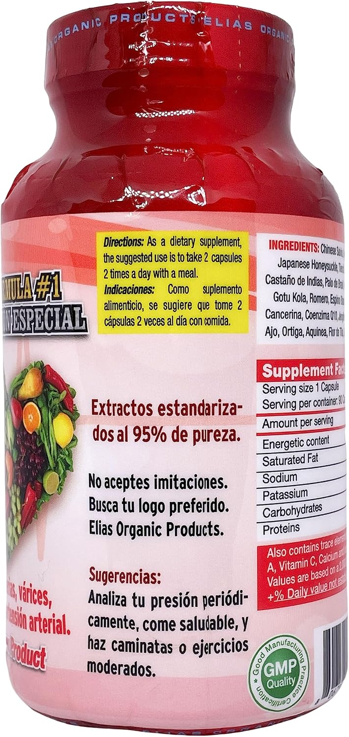 Elias Organic Products Presion Alta Chinese Salvia Gynostemma AJO Castno de Indias