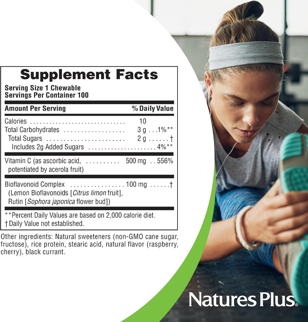 NaturesPlus Immune Vitamina C, Cítricos - 100 Comprimidos Masticables