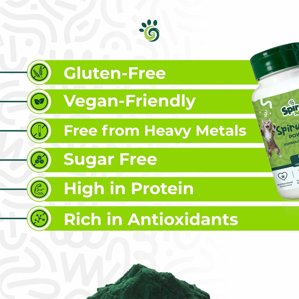 Spirulina en Polvo para Perros y Gatos, Complemento Alimenticio a Base de Microalgas, 85 g
