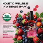 Spray Sublingual de Vitamina B12 Orgánico USDA - 5000 mcg - Metilcobalamina - 60 ml (2 Meses)