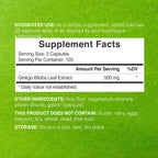 DEAL SUPPLEMENT Ginkgo Biloba 500mg - 240 Cápsulas - 4 Meses de Suministro
