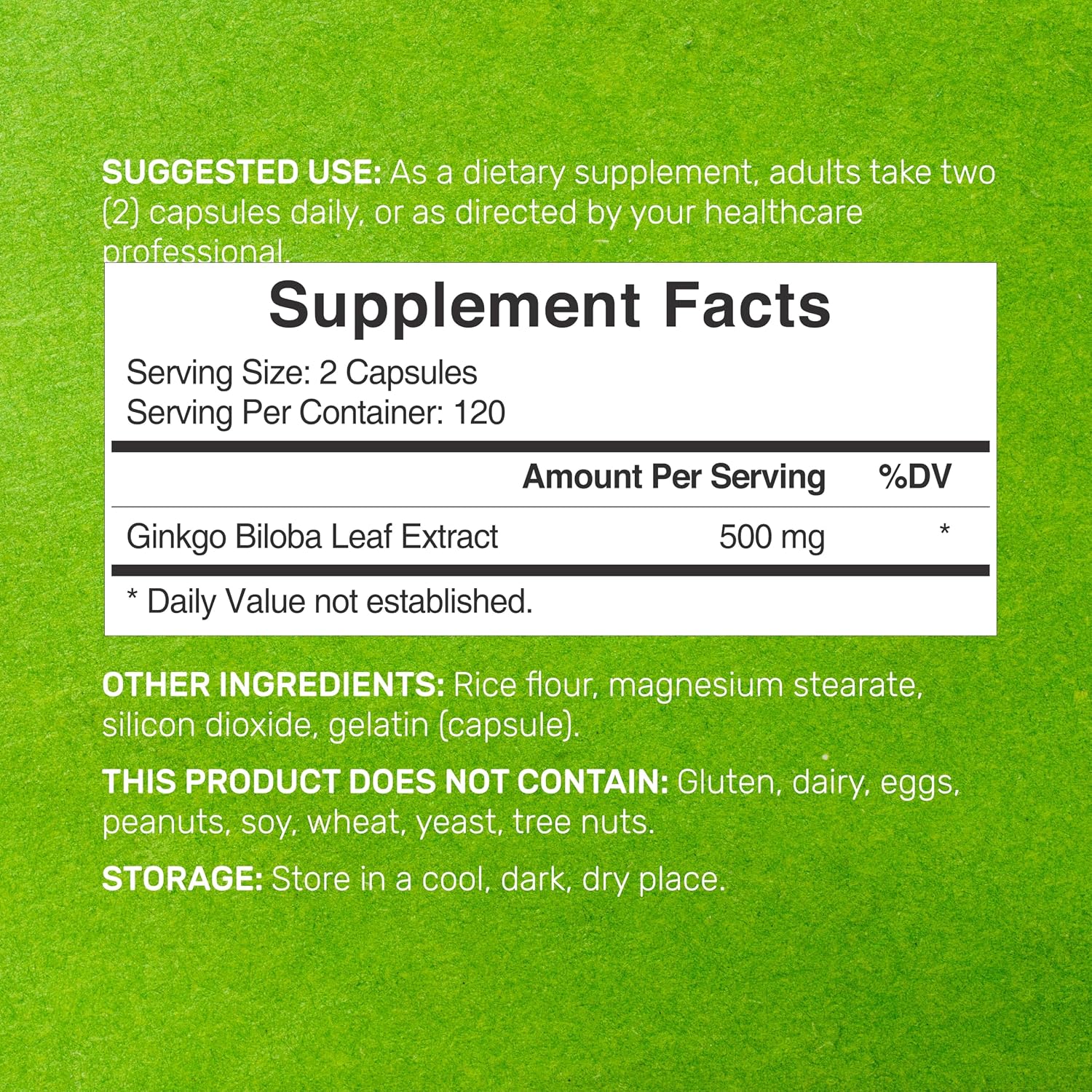 DEAL SUPPLEMENT Ginkgo Biloba 500mg - 240 Cápsulas - 4 Meses de Suministro