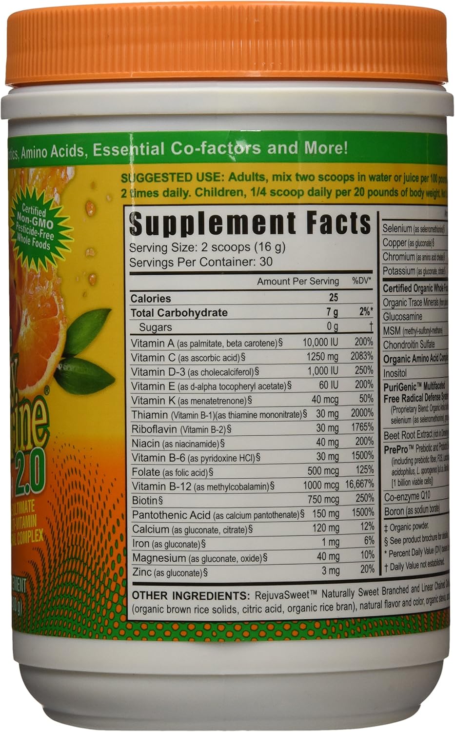 Youngevity Beyond Tangy Tangerine 2.0 Citrus Peach Fusion - Complejo Multivitamínico y Mineral en Polvo, 30 Dosis