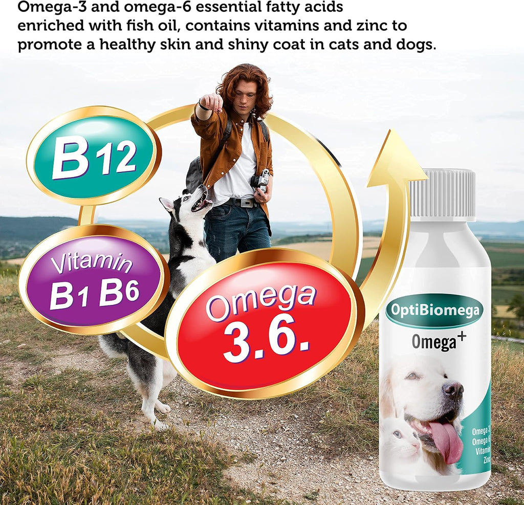 OptiBiomega Fish Oil for Dogs and Cats - Omega 3, Omega 6 and Zinc - 100 ml
