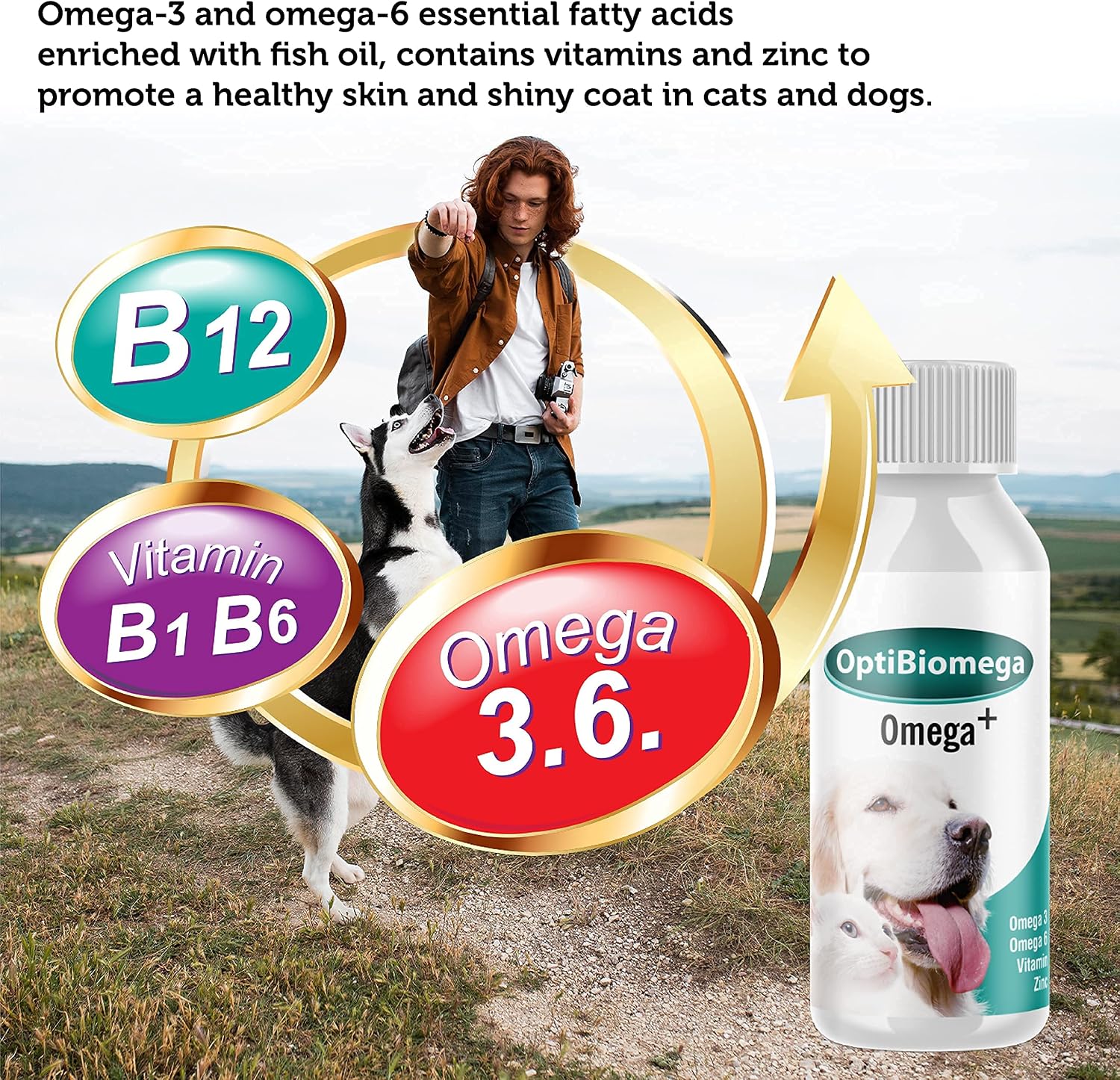 OptiBiomega Fish Oil for Dogs and Cats - Omega 3, Omega 6 and Zinc - 100 ml