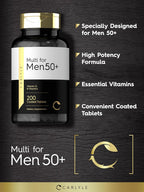 Carlyle Multivitamínico para Hombres 50+ | 200 Comprimidos | con Vitaminas B, Vitamina D, Magnesio y Zinc | Sin Gluten, No-GMO